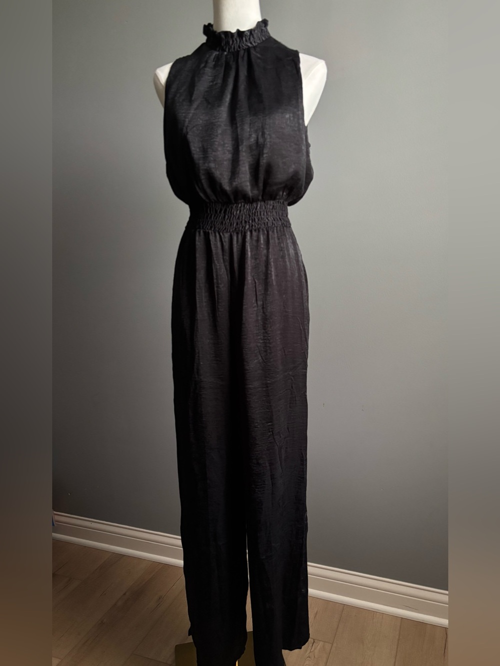 Francesca’s Mi Ami Satin High Neck Jumpsuit